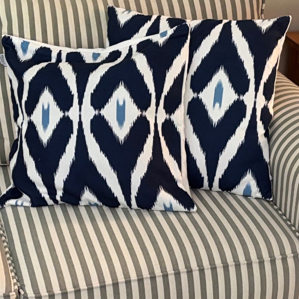 Set/2 Navy/White Ikat Throw Pillow Covers